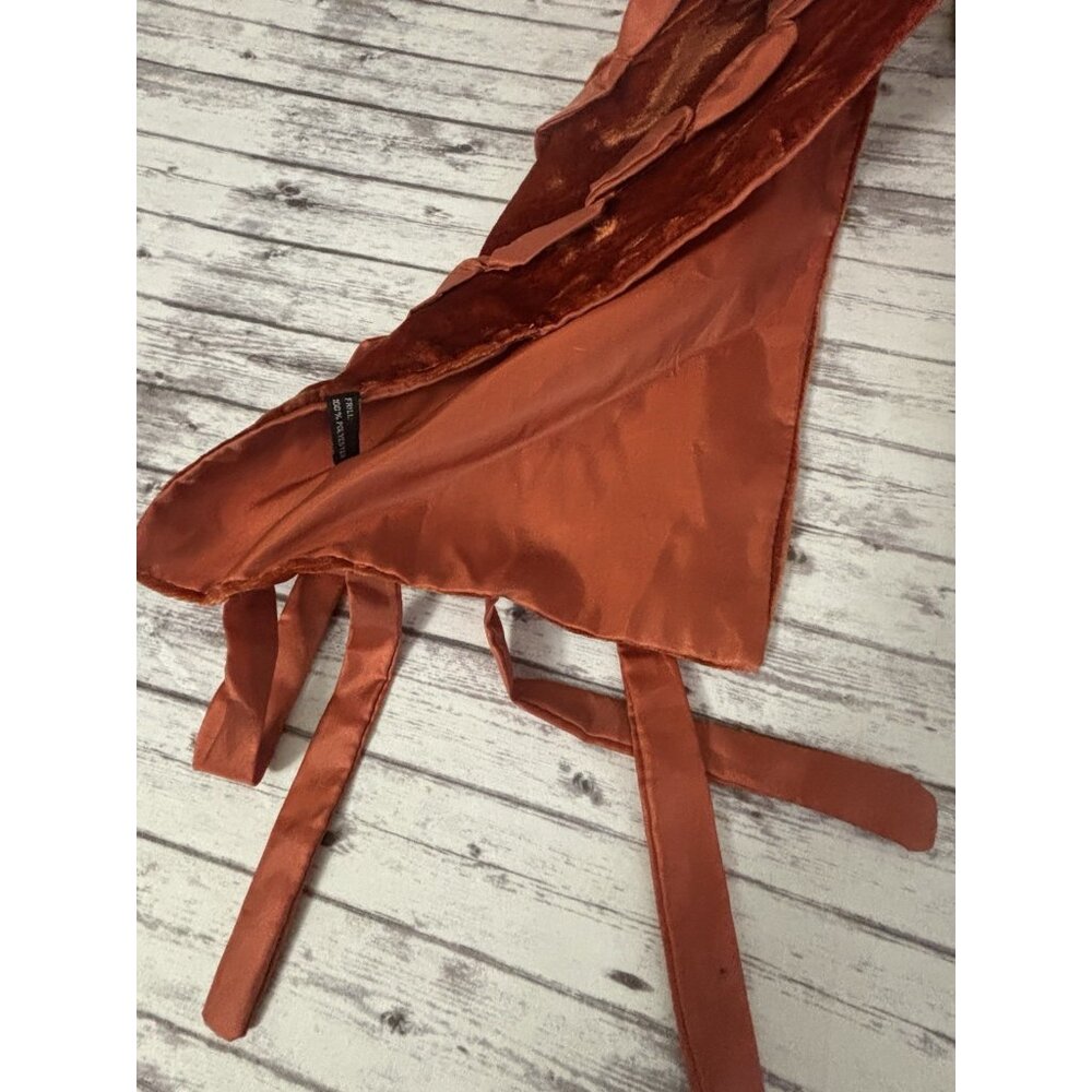 Vintage Y2k Burnt Orange Velvet Scarf Neck Fringe Boho Hippie Festive Holiday - Picture 6 of 10